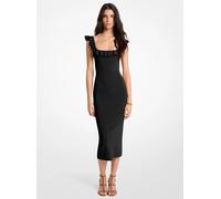 MK Vestido midi de viscosa elástica con volantes - Negro - Michael Kors XXS
