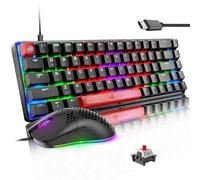 MK14 Teclado y Ratón Mecánico Gaming para PC, TKL Compacto con Cable USB-C, Mouse 12000 dpi Honeycomb Iluminado, Diseño Ergonómico, Compatible con Laptop, Mac y Linux - Negro (Interruptores Rojos)