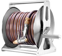 MKAK Carrete De Manguera De Jardín De Acero Inoxidable, Conjunto De Bastidor De Almacenamiento De Tubería De Agua De Montaje En Pared Con 5 Modos De Aerosol(40m)