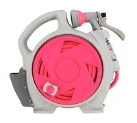 MKAK Carrete De Manguera De Jardín, Exteriores Montaje En Pared Manguera Retráctil Almacenamiento Al Aire Libre Estante Almacenamiento Portátil Manguera Lavado De Autos(Pink)