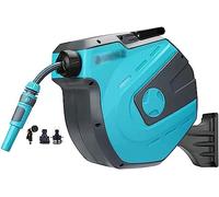 MKAK Carrete De Manguera Retráctil Automático, Carro De Rotación De 180 ° Carrete De Agua Jardín Montado Pared Estante De Almacenamiento Tuberías Agua Hogar(Hose Cart+15m Pipe)