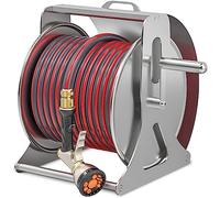 MKAK Carretes De Manguera Montados Pared Exterior, Carro Jardín Conjunto Herramientas De Lavado Autos Hogar Estante Tubería Acero Inoxidable Con Cubierta(Hose Cart+30m Pipe)