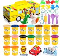 MKAKYES Juego de Plastilina para Niños, 16 Botes de Plastilina de Colores con 18 Moldes, Manualidades y Actividades Creativas, Regalo Creativo para Niños y Niñas de 3 Años o Más