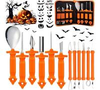 MKAKYES Juego de Tallado de Calabaza de Halloween, 12 Piezas Herramientas de Talla de Calabaza de Acero Inoxidable, con Bolsa de Almacenamiento y 10 Plantilla de Grabado, para Adultos y niños