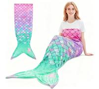 MKAKYES Manta de Cola de Sirena, Manta Cola de Sirena, Franela Saco de Dormir de Sirena para Niñas Adultos, Adecuado para Halloween, Navidad, Regalos de Cumpleaños, 160 x 70cm