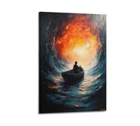 MKALDXCC Póster decorativo con texto en inglés "Into The Abyss Surreal Lonely Boatman", pintura decorativa en lienzo, pósteres de pared e impresión artística moderna para decoración de dormitorio