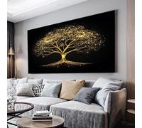 MKBKLI Cuadro abstracto grande con diseño de árbol de la vida dorado para sala de estar, decoración del hogar, 70 x 140 cm, sin marco