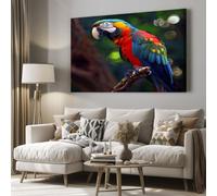 MKBKLI Cuadros de sala de estar para paredes de plumas coloridas macaco posado en una rama, pintura de pared abstracta para adolescentes, niñas, mujeres, decoración de sala de estar, 80 x 160 cm