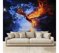 MKBKLI Mural personalizado Papel pintado Animal Fénix Fresco Rojo y Azul 3D Gran Foto Boda Cafe Restaurante Tema Hotel Fondo Decoración de Pared 350 (W) x 256 (H) cm