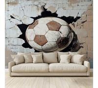MKBKLI Papel pintado 3D para dormitorio de niños y niños, mural de pelota de fútbol rompiendo una pared geométrica, póster 3D para habitación de niños, adolescentes, decoración de pared temática, sala