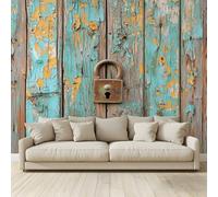 MKBKLI Papel pintado fotográfico para puerta vintage de madera Shabby Chic - Diseño para paredes de habitación - Fotomurales de tela no tejida - 350 cm (L) x 256 cm (A)