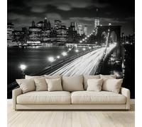 MKBKLI Papel pintado panorámico Nueva York negro y blanco con puente Brooklyn 400 (H) x 280 (L) cm, papel pintado gigante 3D Sala de estar Dormitorio Comedor Habitación Infantil Decoración de Pared