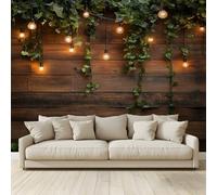 MKBKLI Papel pintado panorámico pared de madera rústica hiedra guirnalda de luces de pared 3D no tejido mural póster decoración fondo de pared TV salón dormitorio 400 (H) x 280 (L) cm