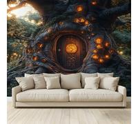 MKBKLI Papel pintado para puerta de árbol encantado, fondo de fotos de madera tallada, no tejido, póster para sala de estar, dormitorio, tema de televisión, hotel, decoración cálida, papel de 250 x