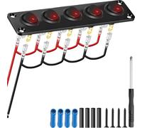 MKBKLLJY Panel de interruptor basculante de 5 vías, 12 V, redondo, iluminación LED roja, 20 A CC, SPST, 3 pines, encendido/apagado, interruptor de palanca pequeño, impermeable, aluminio, con