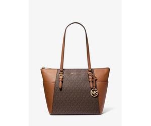 MKBolso tote Charlotte grande de piel con logotipo y cremallera superior - Marrón - Michael Kors ONE SIZE