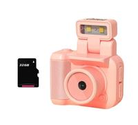 Mkcavne Cámara Mini SLR Cmos de 32 GB con Luz de Flash y Base de Carga, Grabadora de Video Portátil DV 1080P con Pantalla LCD Rosa