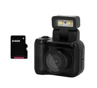 Mkcavne Cámara Mini SLR Cmos de 64 GB con Luz de Flash y Base de Carga, Grabadora de Video Portátil DV 1080P con Pantalla LCD Negra