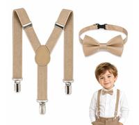 MKEAWUU Pajarita Niño 1 Tirante Ajustable + 1 Pajarita Color Caqui Talla Única 1-7 Años Para Boda Bautizo Cumpleaños