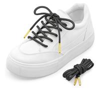 MKEHSH Cordones redondos con purpurina: cordones metálicos brillantes, 1 par, 05 negro con puntas de metal dorado, 39 inch(100CM)