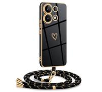Mkej Coque pour Xiaomi Redmi Note 13 4G Avec Cordon, Coque Avec Collier Motif Coeur d'amour Silicone Galvanisé Housse, Réglable Amovible de Cordon Case pour Xiaomi Redmi Note 13 4G, Or Noir