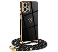 Mkej Funda para Motorola Moto G13/ G23 4G con Cuerda, TPU Suave Silicona diseño de corazón con Chapado en Oro de Lujo, Funda Motorola Moto G13/ G23 4G Cuerda para Mujeres y niñas