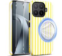 Mkej Magnética Funda para Xiaomi 17T Pro 5G con 2 Protectores de Pantalla, Mate de PC + TPU Material Antichoque Antigolpes Stripes Aesthetic para Mujeres y Niñas, Amarillo y Blanco