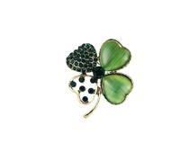 MKEMQXBEP Colecciones de broches y prendedores de Solapa de Cristal de la Suerte de Cuatro Hojas Verdes(S2 1PC)