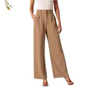 MKFTSM Casual Business High Waist Suit Pants,Women's Straight Dress Trousers with Pockets,Long Loose Wide Leg Work Office Pants