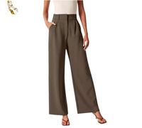 MKFTSM Casual Business High Waist Suit Pants,Women's Straight Dress Trousers with Pockets,Long Loose Wide Leg Work Office Pants
