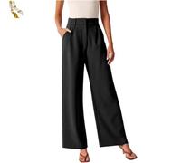 MKFTSM Casual Business High Waist Suit Pants,Women's Straight Dress Trousers with Pockets,Long Loose Wide Leg Work Office Pants