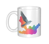 MKGOHLG Taza de cerámica con diseño de palomas voladoras entre nubes coloridas para capuchino, latte, cereales, yogur, leche, bebidas calientes o frías, horno de microondas