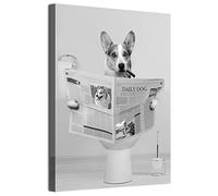 MKHFUW Lienzo Moderno Arte de Pared Animales Divertidos Sentados en el Inodoro, Lectura de Cuadros de Periódicos Baño Dormitorio Póster, Sin Marco (Perro Fumando, 40 x 60 cm)