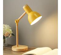 Mkichi Lámpara Escritorio de Madera Vintage,Lamparas de Mesita de Noche Dormitorio Moderno,Flexo Escritorio Retro E27,Lámpara de Mesa de Lectura Protección ocular para Niños,Oficina (Amarillo)