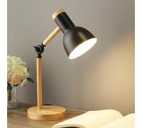 Mkichi Lámpara Escritorio de Madera Vintage,Lamparas de Mesita de Noche Dormitorio Moderno,Flexo Escritorio Retro E27,Lámpara de Mesa de Lectura Protección ocular para Niños,Oficina (Negro)