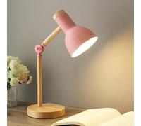 Mkichi Lámpara Escritorio de Madera Vintage,Lamparas de Mesita de Noche Dormitorio Moderno,Flexo Escritorio Retro E27,Lámpara de Mesa de Lectura Protección ocular para Niños,Oficina (Rosa)