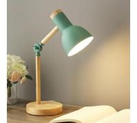 Mkichi Lámpara Escritorio de Madera Vintage,Lamparas de Mesita de Noche Dormitorio Moderno,Flexo Escritorio Retro E27,Lámpara de Mesa de Lectura Protección ocular para Niños,Oficina (Verde)