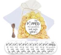 MKISHINE Bolsas de regalo de palomitas de maíz para fiesta de compromiso, paquete de 50, diseño He Popped the Question con calcomanías She Said Yes