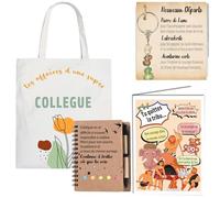 MKISHINE Cadeau di addio per college - Bolso 'Super Collègue', llaves de cristal 'New Inicio', Cuaderno y papel en francés