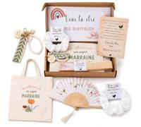 MKISHINE - Caja de petición madrina - Regalo futuro madrina con bolsa de tote, llavero, coletero y abanico - idea original para anunciar un embarazo y preguntar "¿Quieres ser mi madrina?"