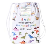 MKISHINE Mochila para guardería con nombre personalizado, bolsa de guardería para niña con frase motivacional + 2 tarjetas personalizables mochila escolar infantil original, Dinosaurio, Medium