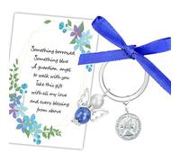 MKISHINE Something Blue for Bride to Be on Wedding Gifts - Ramo de ángel para novia de mamá, papá, abuela, hermana, amigos, moneda de seis peniques con tarjeta de boda para novia, seis peniques para