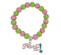 MKISWIN Alphah - Pulsera de hermandad griega para mujer, regalo de parafernalia de hermandad griega, joyería de diamantes de imitación rosa y verde, regalo de hermandad para hermana soror, 6 cm