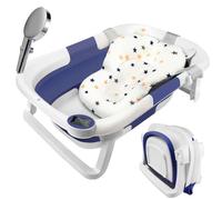 Mkitnvy Bañera Plegable Bebé Bañeras Baño Portátil para Niños, recién nacido a niño pequeño,con alfombrilla antideslizante y orificio de drenajetermómetro Gris