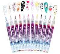 Mkitnvy Bolígrafo de Uñas 12 Colores,Nail Art 3D Nail Art Pens Nail Marker Pen,Nail Art Point Grafiti Pen Set,Rotulador Uñas Herramientas de Manicura Regalo para Halloween Navidad