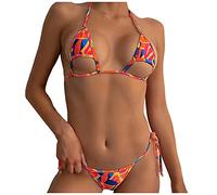 MKIUHNJ Bikini para mujer, traje de baño de encaje de tres puntos, ropa interior, tanga con cordones, traje de baño dividido, traje de baño para mujer, traje de baño sexy para mujer, traje de baño