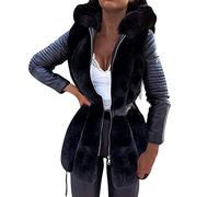 MKIUHNJ Chaqueta de piel para mujer con capucha con cremallera, chaqueta de forro polar, chaqueta básica con capucha, chaqueta con capucha, chaqueta de felpa con capucha, abrigo oscilante para mujer,