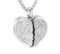 MKJFRLLSA Ángel abrible para fotos de seres queridos/mascotas siempre en mi corazón urna de cremación colgante collar que contiene cenizas - grabado