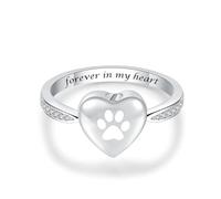 MKJFRLLSA Anillo de urna de corazón de Amor para Cenizas de Perro de Mascota, joyería Conmemorativa para Siempre en mi corazón con Huellas de Pata para cremación