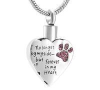 MKJFRLLSA Collar de cremación con pata de perro de cristal rosa en mi corazón - Ya no al lado, sino colgante de urna para mascotas para siempre